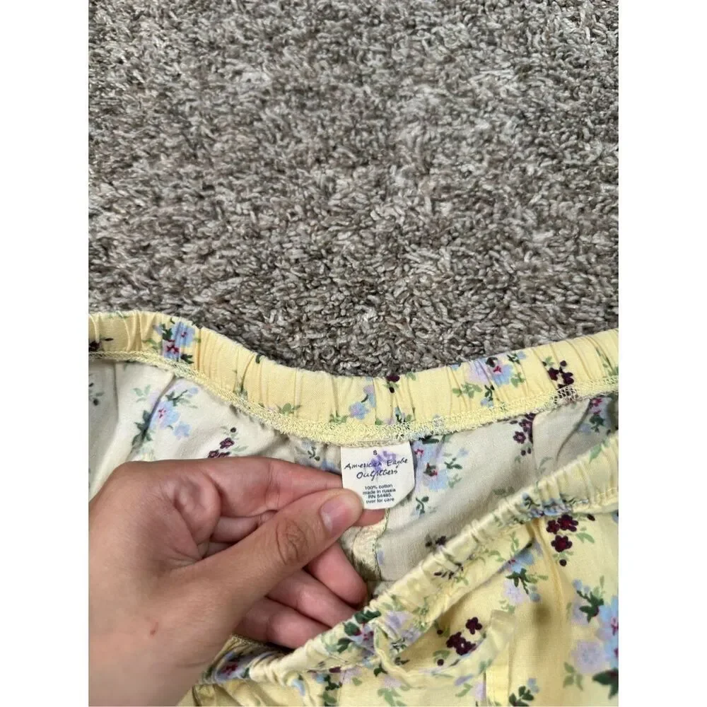 vintage y2k american eagle pj loungewear shorts yellow floral cotton S coquette